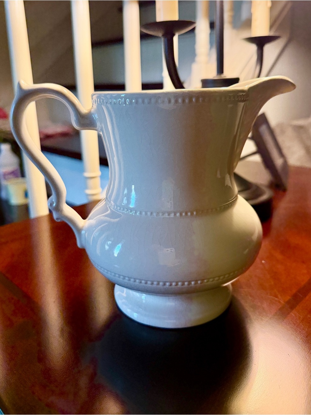 BARRINGTON, VINTAGE WHITE IRONSTONE PITCHER. MADE IN ENGLAND.